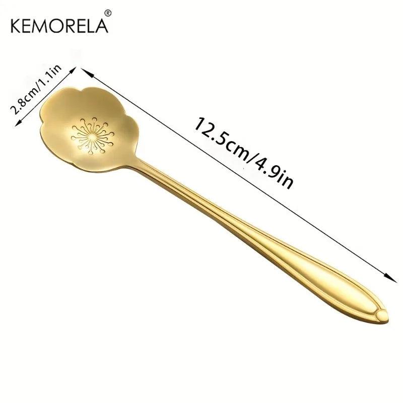 8-Piece Golden Flower Mini Spoon Set – Stainless Steel Dessert