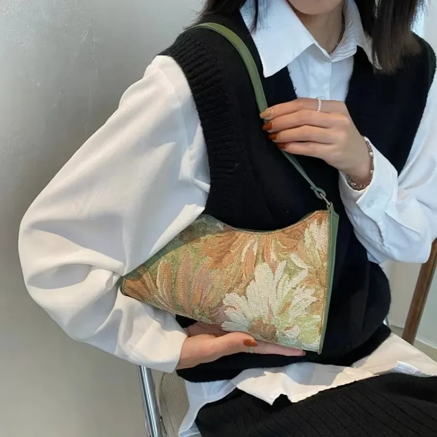 Women's Underarm Bags Autumn Trendy Oil Painting Shoulder Bag Cute