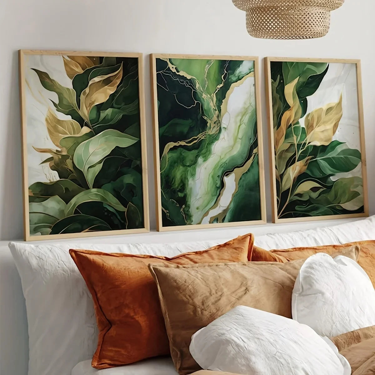 3-Piece Green Abstract Canvas Wall Art Prints – Unframed Nature