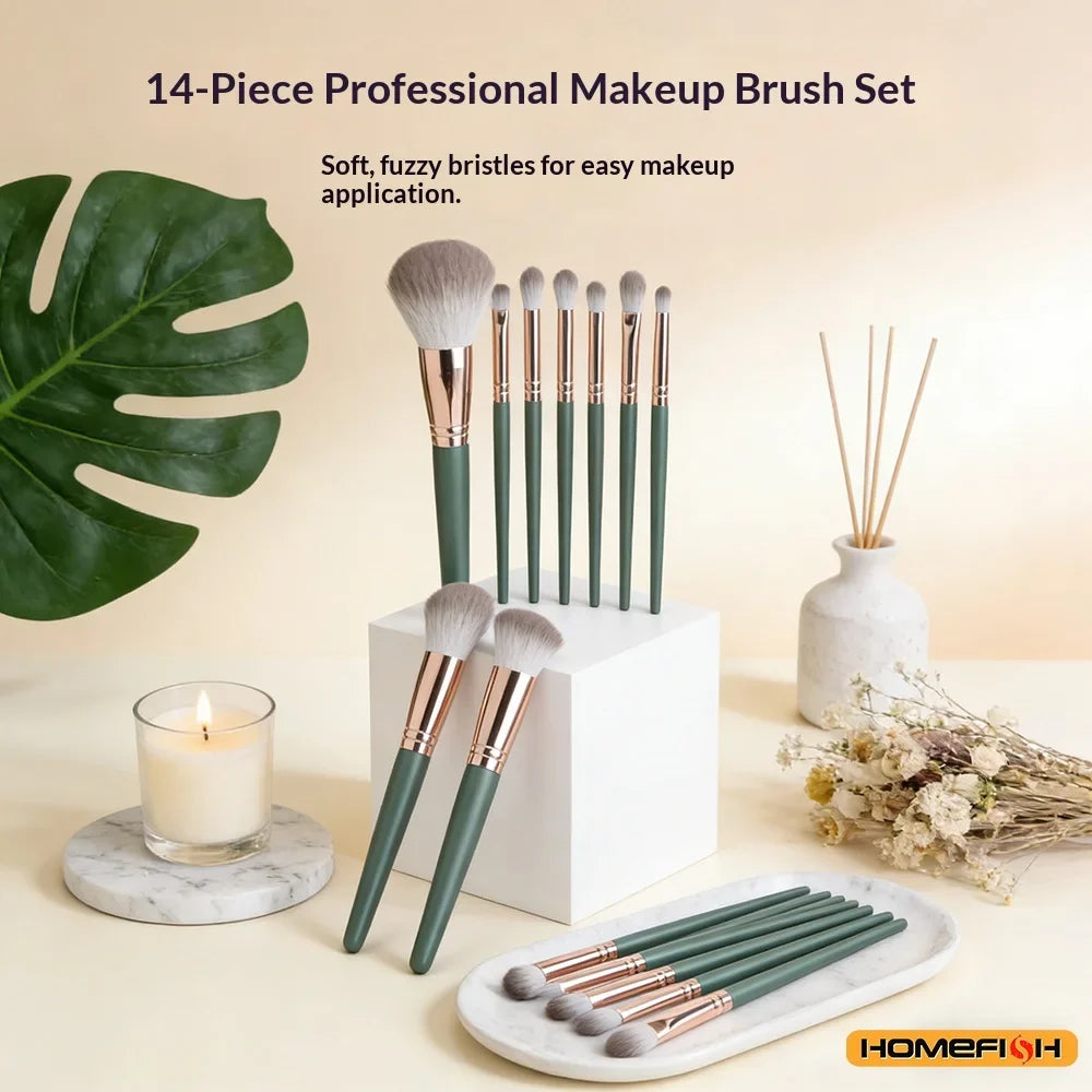 14-Piece Soft Fluffy Makeup Brush Set – Blush, Powder & Eyeshadow