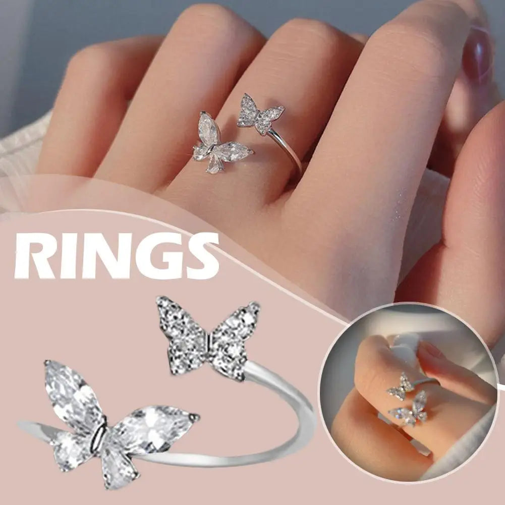 Adjustable Women Opening Butterfly Ring Ornament Girls Jewellery Rings
