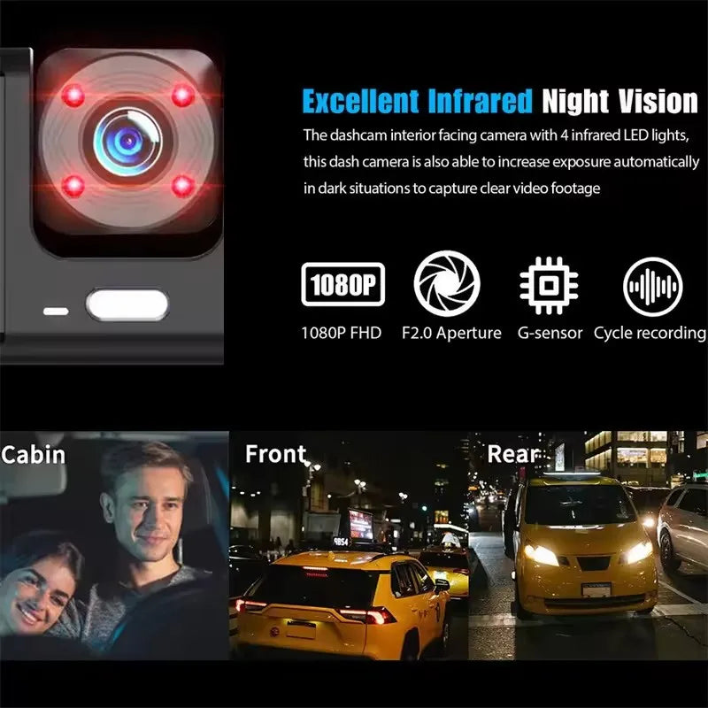 Dual Lens Car Dash Cam – 1080P Front & 720P Interior Night Vision
