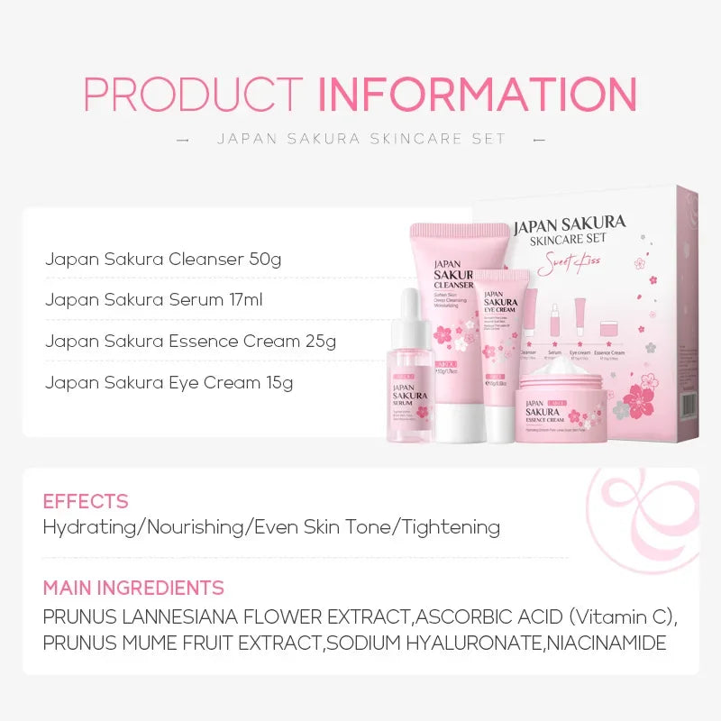 LAIKOU Japanese Sakura 4-Piece Brightening Skincare Set