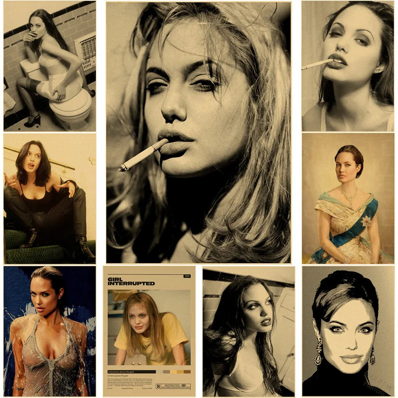 Angelina Jolie Vintage Kraft Paper Poster | Retro Wall Art Print