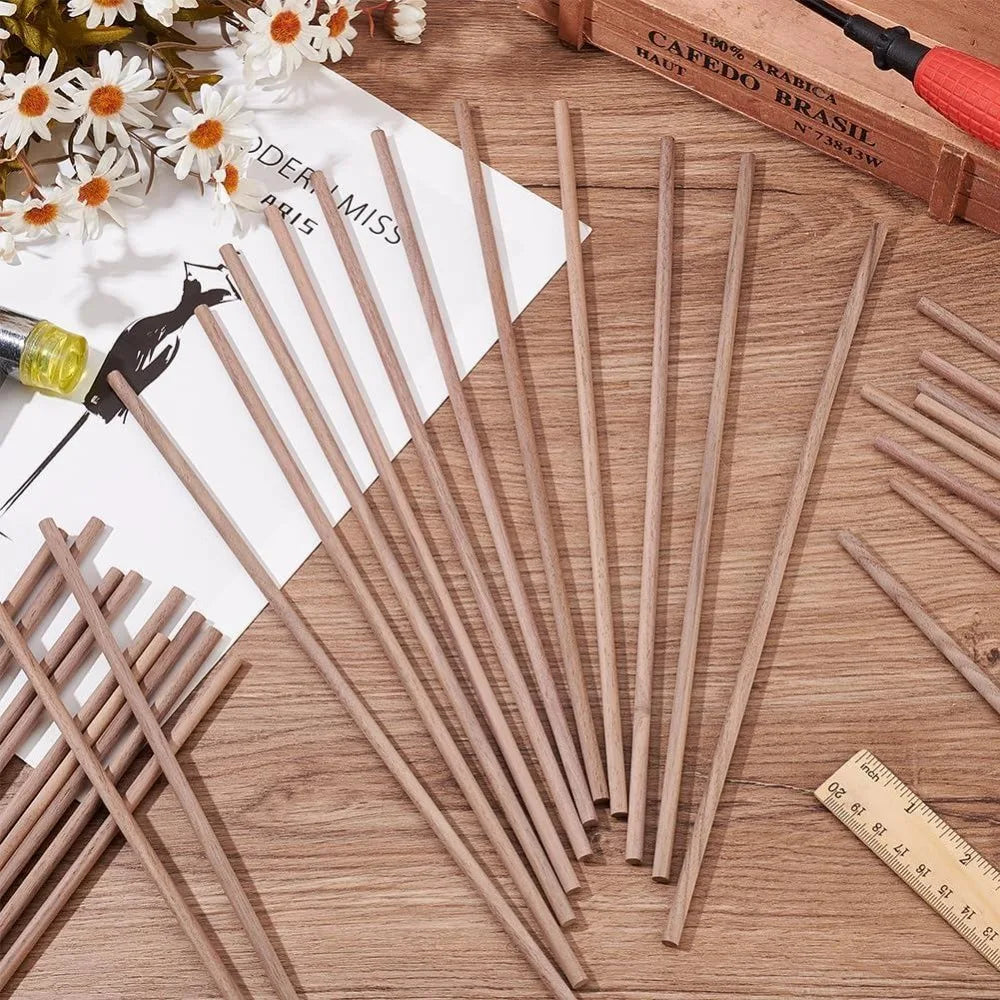 30 Pcs Black Walnut Wooden Dowel Rods 11.8" x 0.23" Craft Poles
