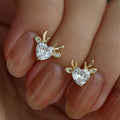 Huitan Elk Stud Earrings – Gold Heart Cubic Zirconia Christmas