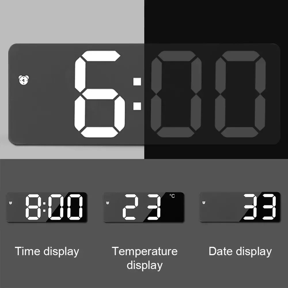 Digital Mirror Alarm Clock with LED Display & Thermometer
