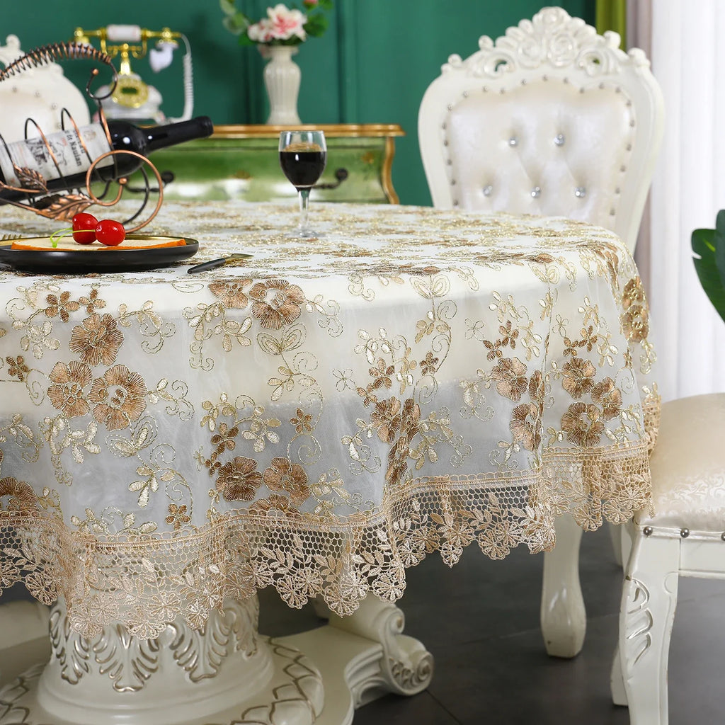 Battilo Luxury Lace Embroidered Rectangular Tablecloth | Floral