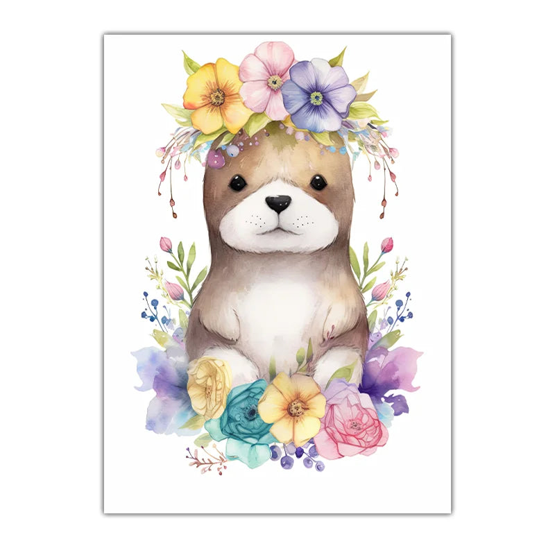 Nursery Animal Canvas Wall Art – Otter Lion Monkey Kids Room