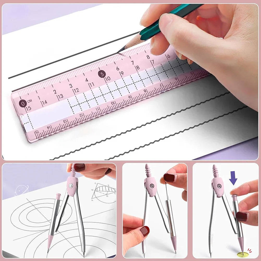 8-Piece Student Geometry Set – Compass, Protractor & Ruler