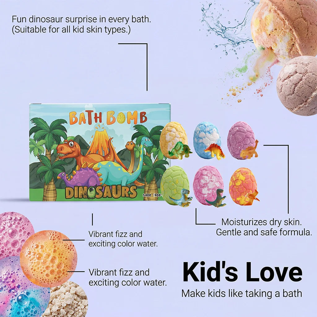 Dinosaur Egg Bath Bombs with Surprise Toys – 6-Pack Kids Gift