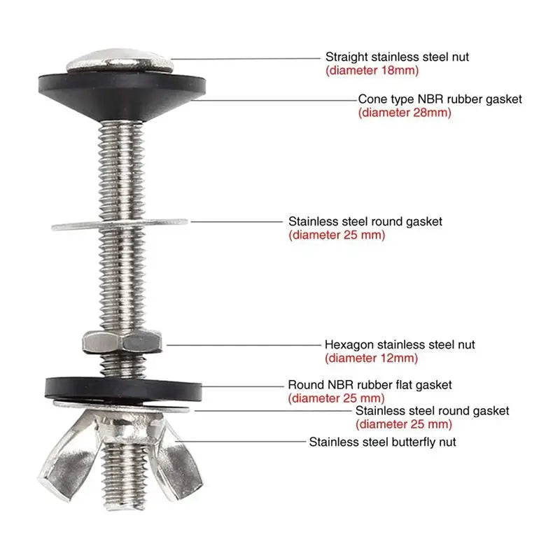 A36T- Toilet Tank Bowl Bolt Kits Cistern Bolts Stainless Steel Pan