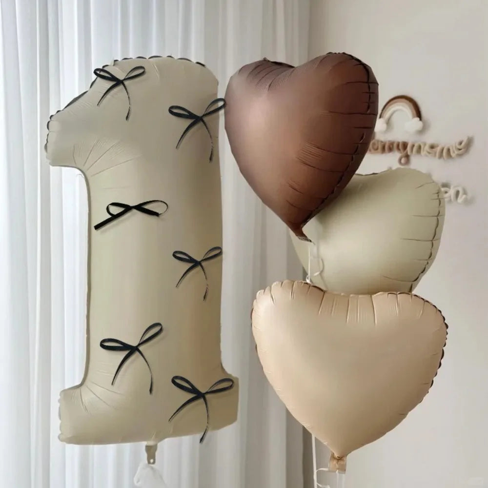 Vintage 0-9 Years Old Balloons Bow Matte Number Aluminum Foil Milky