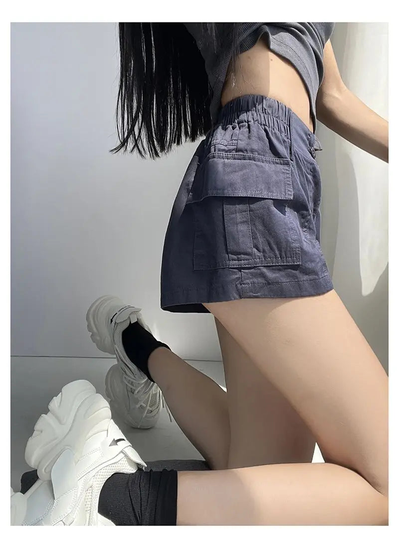 Women's Y2K Cargo Shorts – Low Waist Zipper Pockets Streetwear