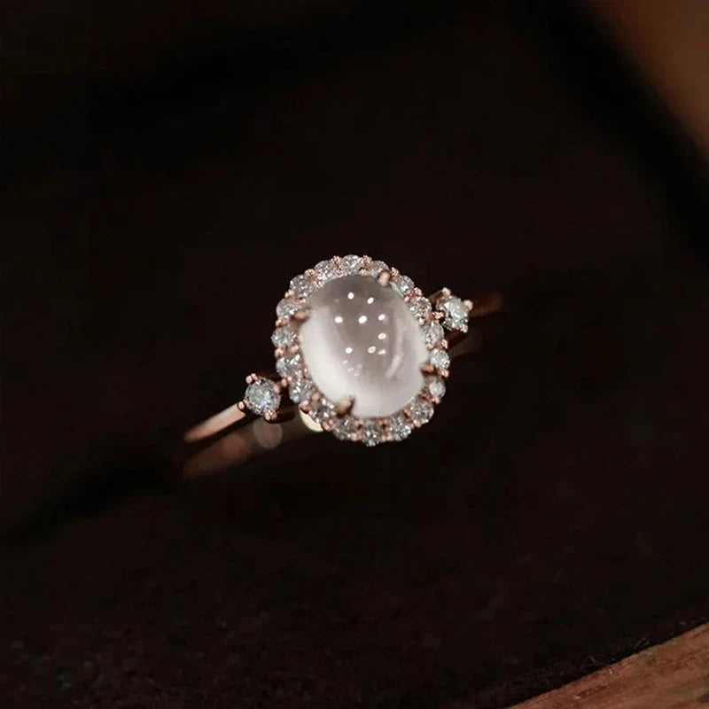 Huitan Rose Gold Imitation Opal Ring – Women's Wedding Band