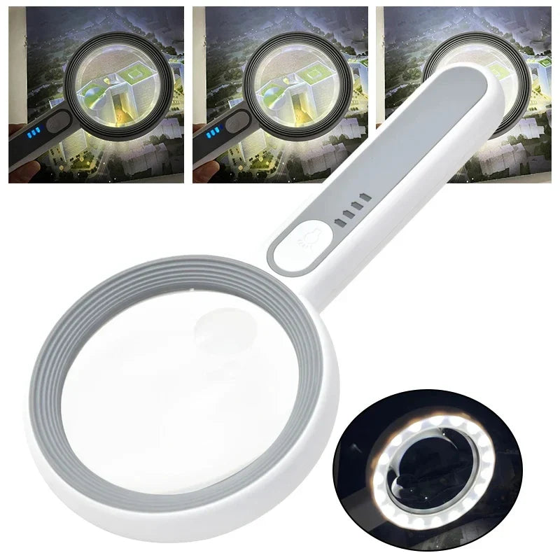 Rechargeable 12X Handheld Magnifier with LED Light – 3 Modes