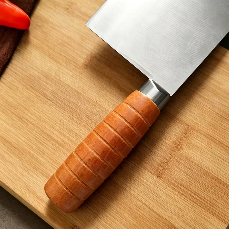 Stainless Steel Chinese Cleaver – Wood Handle Slicing Knife