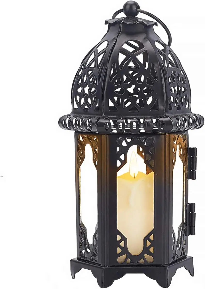 7.4" Vintage Metal Hanging Lantern – Indoor & Outdoor Candle Holder