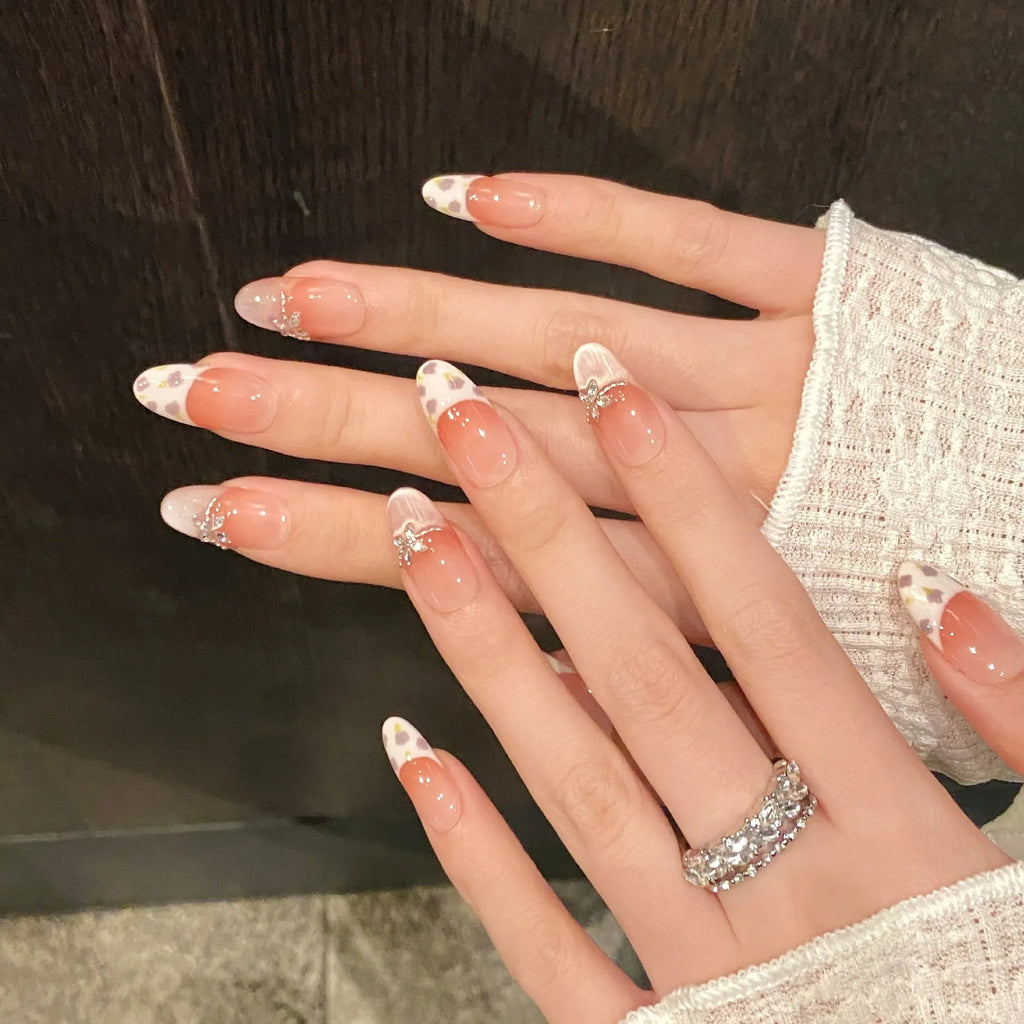 10pcs Handmade Press-On Nails Spring Flowers Korean Cat Eye