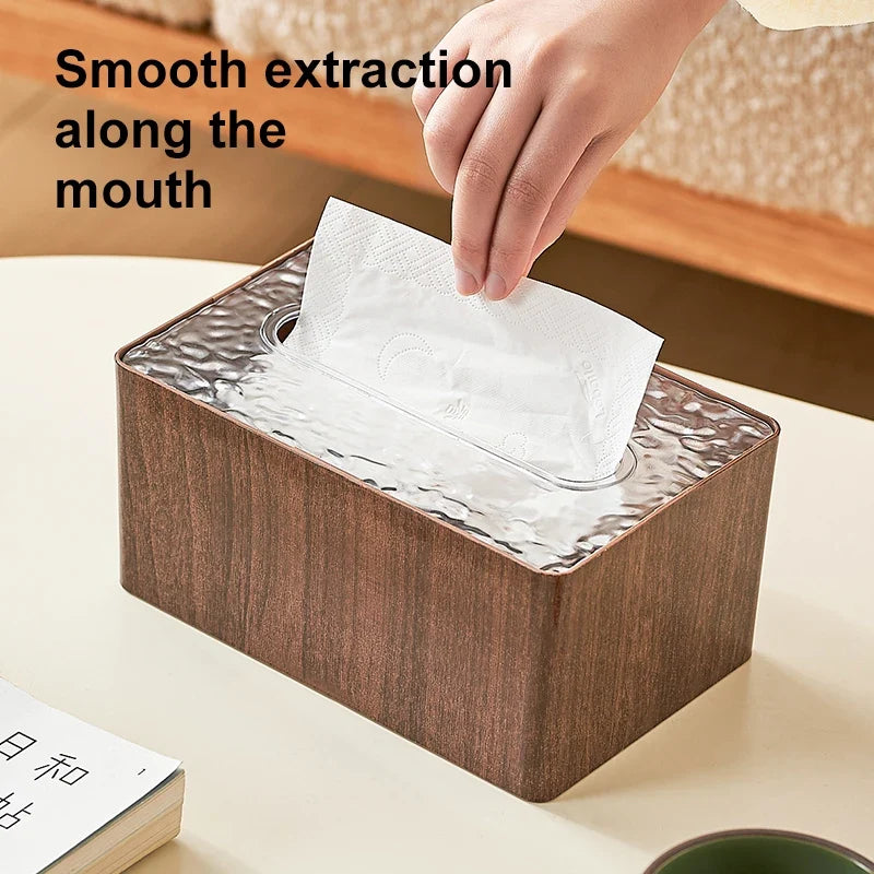 Wood Grain Tissue Box Cover Acrylic Lid Rectangle Living Room