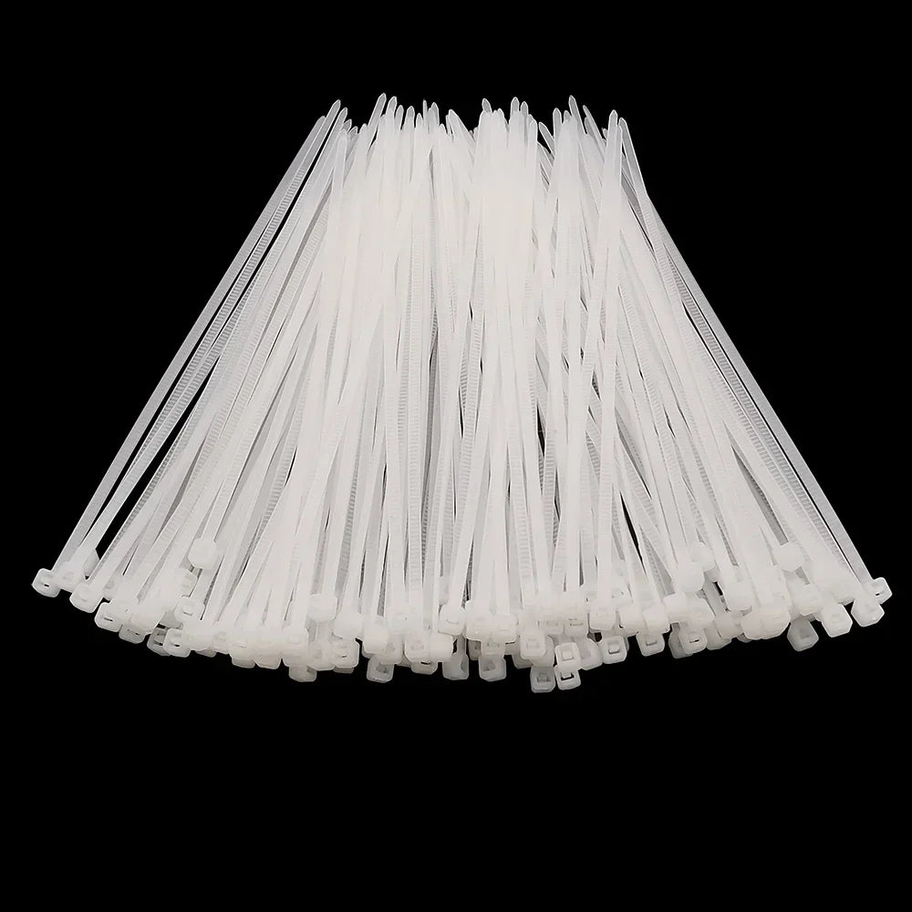 100Pcs White Nylon Self-Locking Cable Ties | Multi-Size Wire Organiser