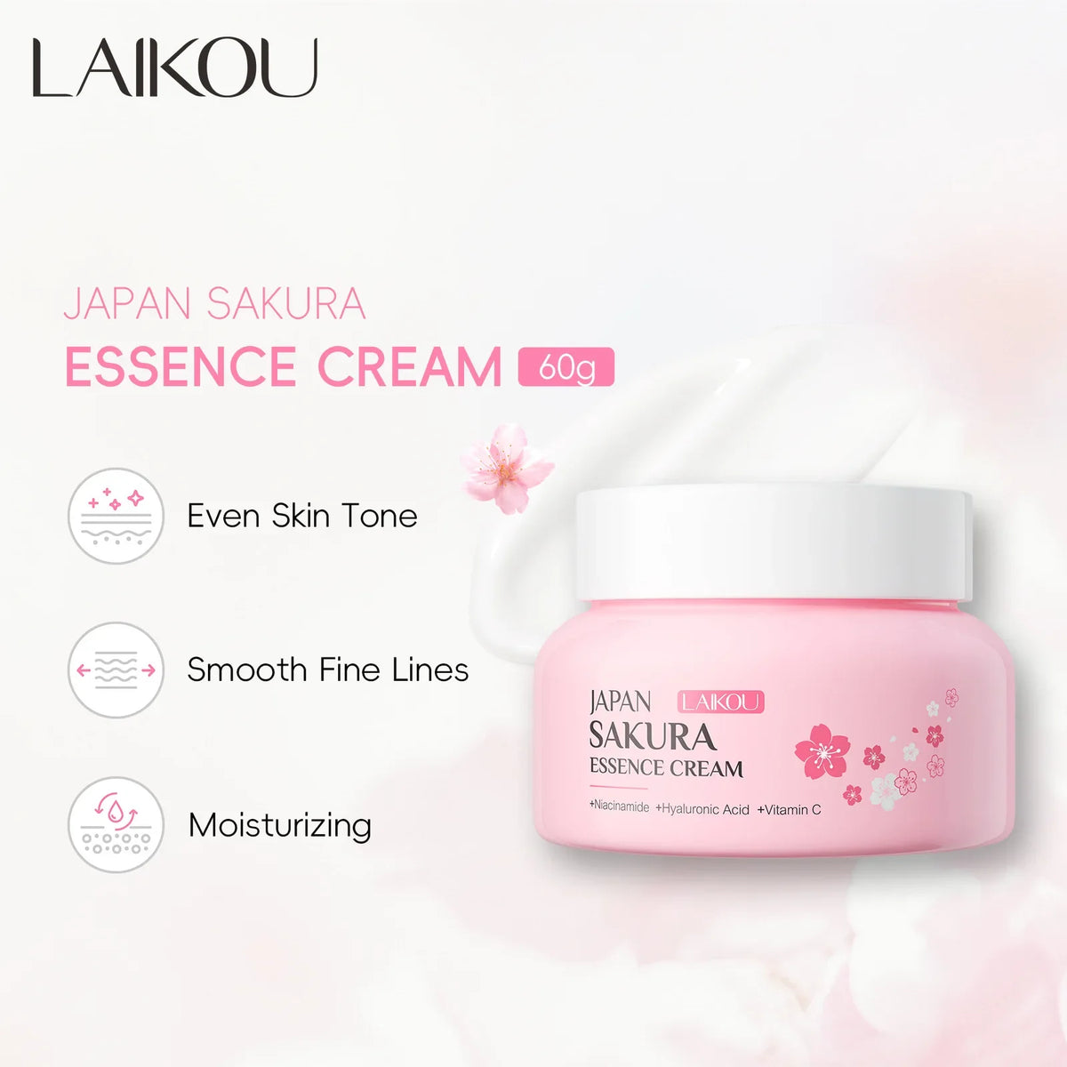 LAIKOU Sakura Face Cream 60g – Hydrating Moisturizer for Dry Skin