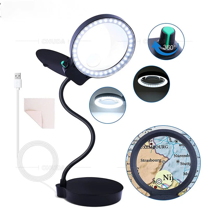 LED Illuminated Magnifying Desk Lamp – 36 LED USB Magnifier
