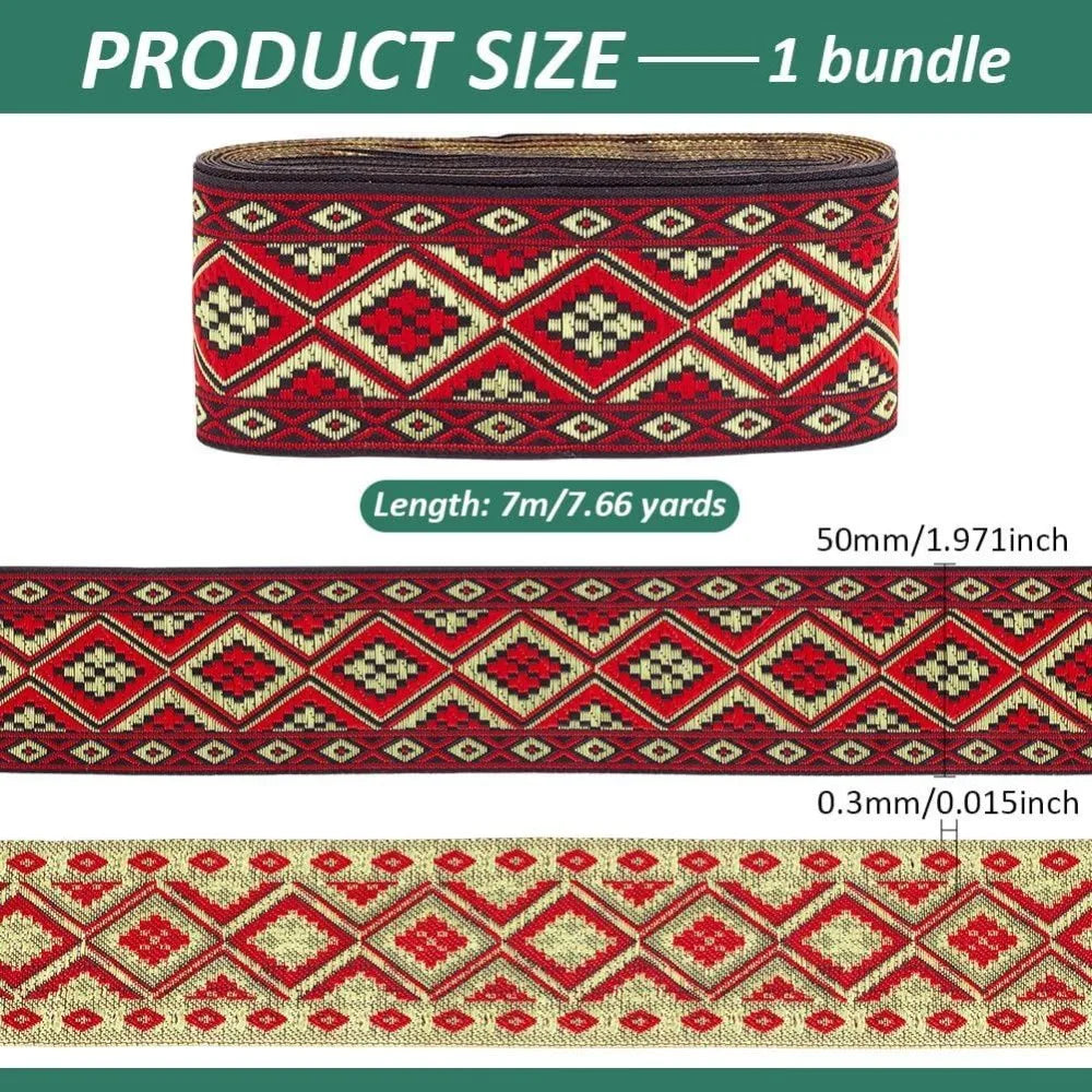 Boho Jacquard Ribbon 2" Rhombus Woven Trim – 7.66 Yards