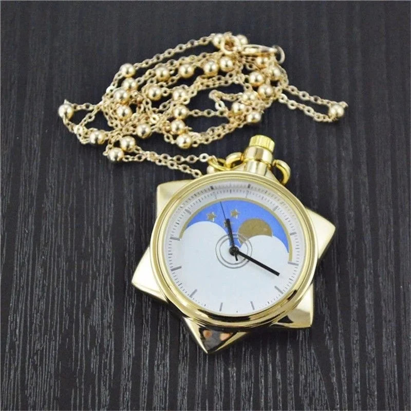 Sailor Moon Crystal Star Hexagonal Quartz Pocket Watch Necklace