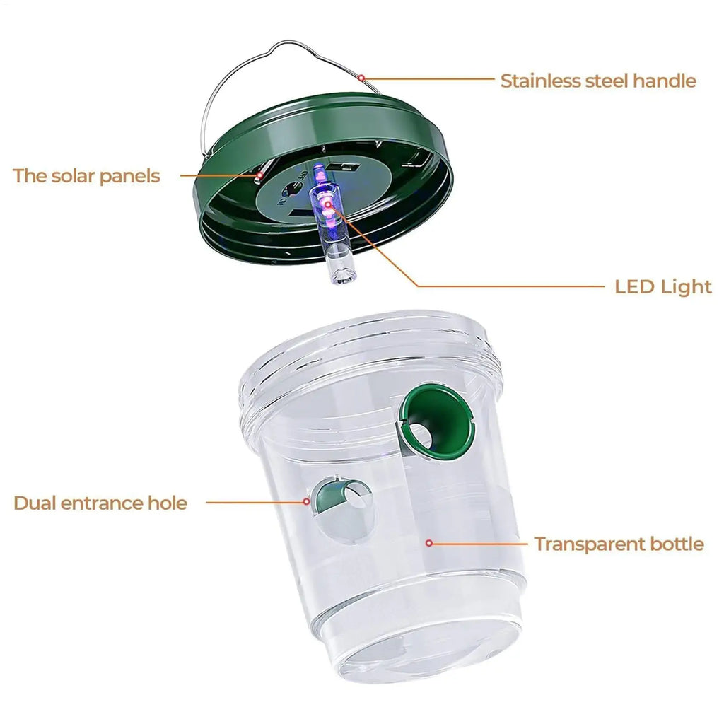 Solar Wasp & Hornet Trap – Reusable Outdoor Hanging Catcher