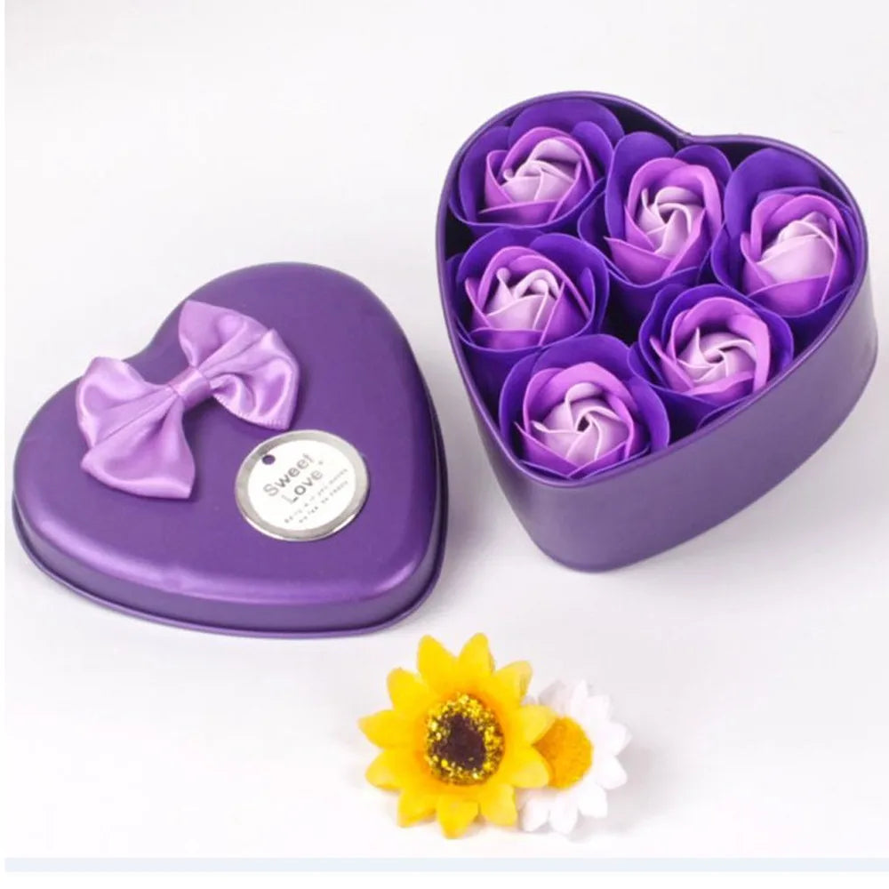 6-Piece Scented Rose Petal Soap Gift Set | Heart Box Wedding Favor