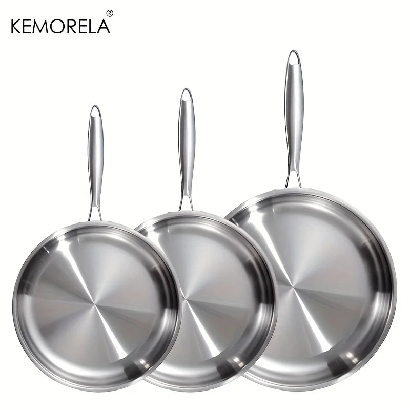 KEMORELA 3-Piece Non-Stick Stainless Steel Frying Pan Set 22/26/30cm