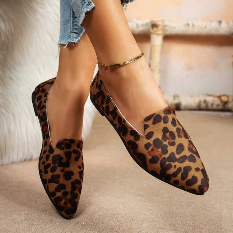 Leopard Print Women's Pointed Toe Slip-On Flats & Loafers