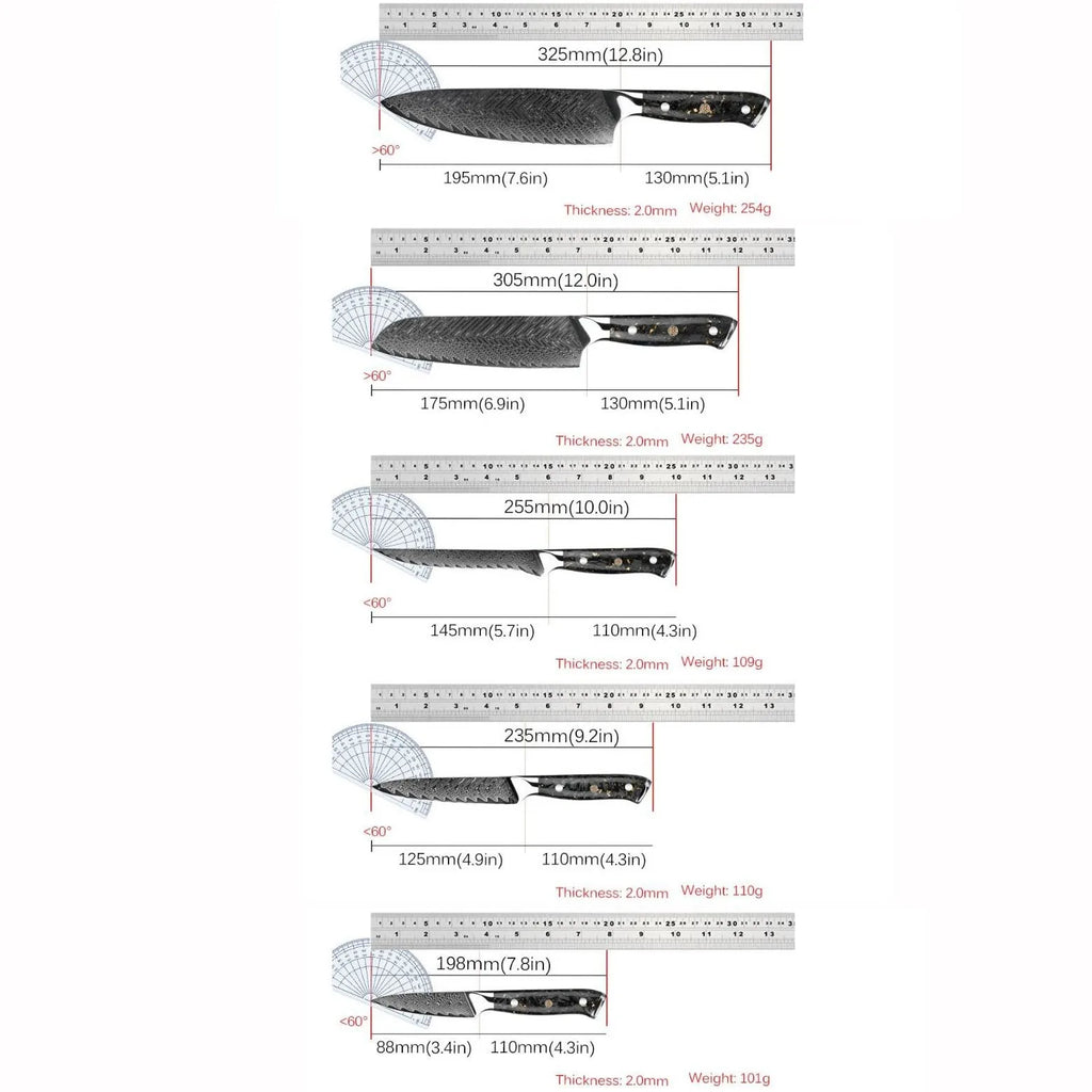 Damascus Knife Set VG10 67-Layer | Chef, Santoku & Boning