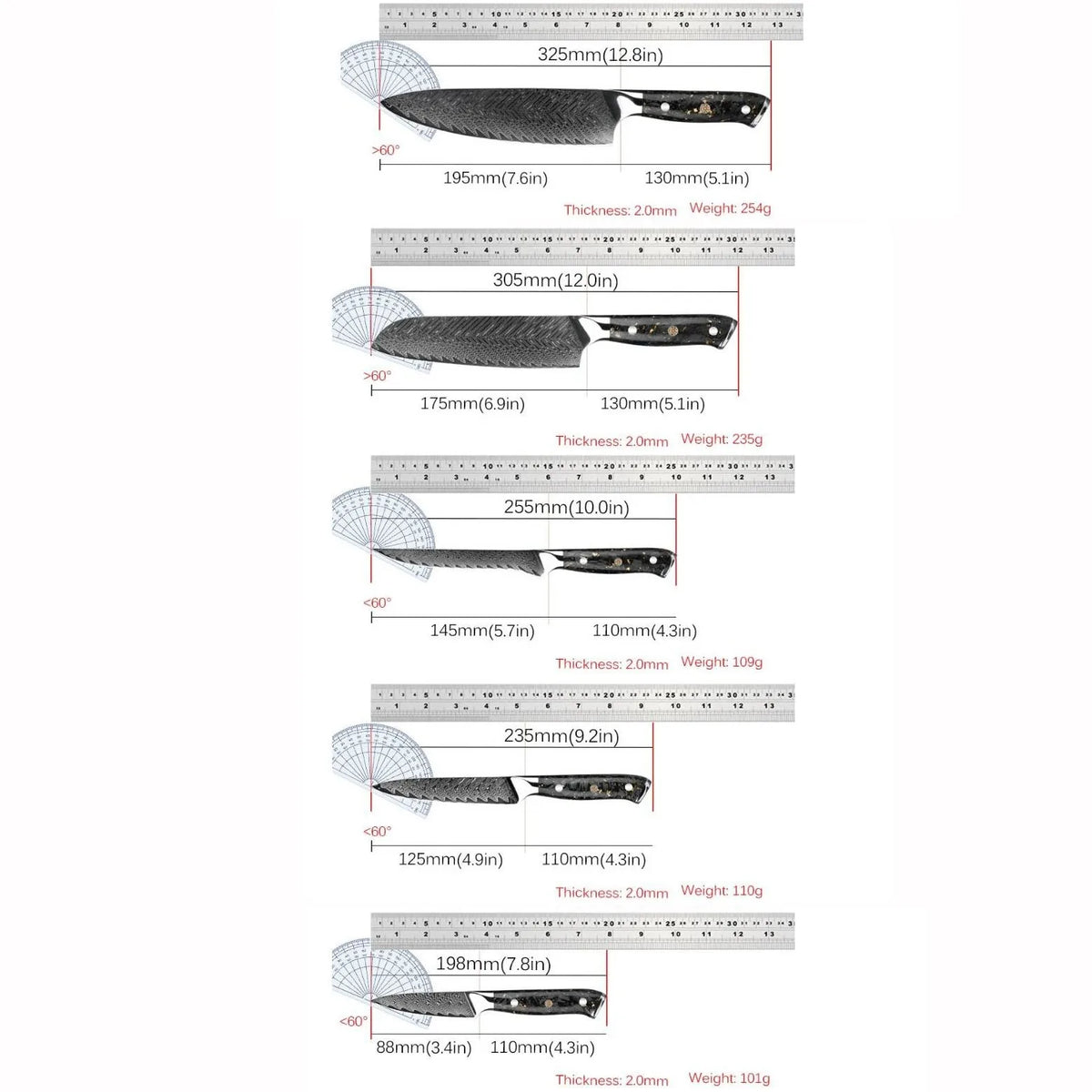 Damascus Knife Set VG10 67-Layer | Chef, Santoku & Boning