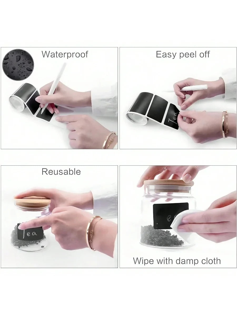 Black Waterproof Reusable Chalk Labels for Jars & Storage