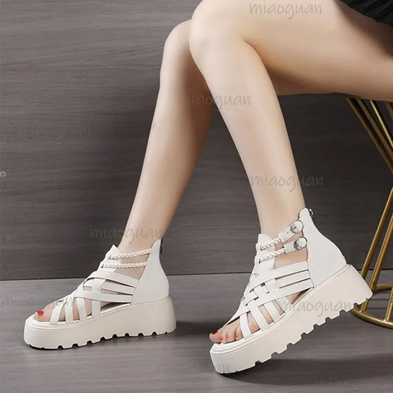 Women's Gladiator Wedge Sandals – Cross Strap Open Toe Platform