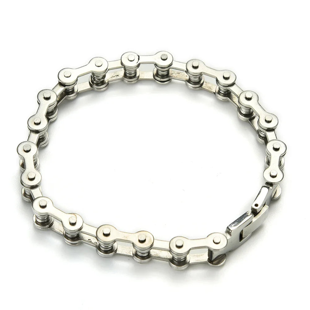 Punk Stainless Steel Motorcycle Chain Bracelet 8.5" Silver