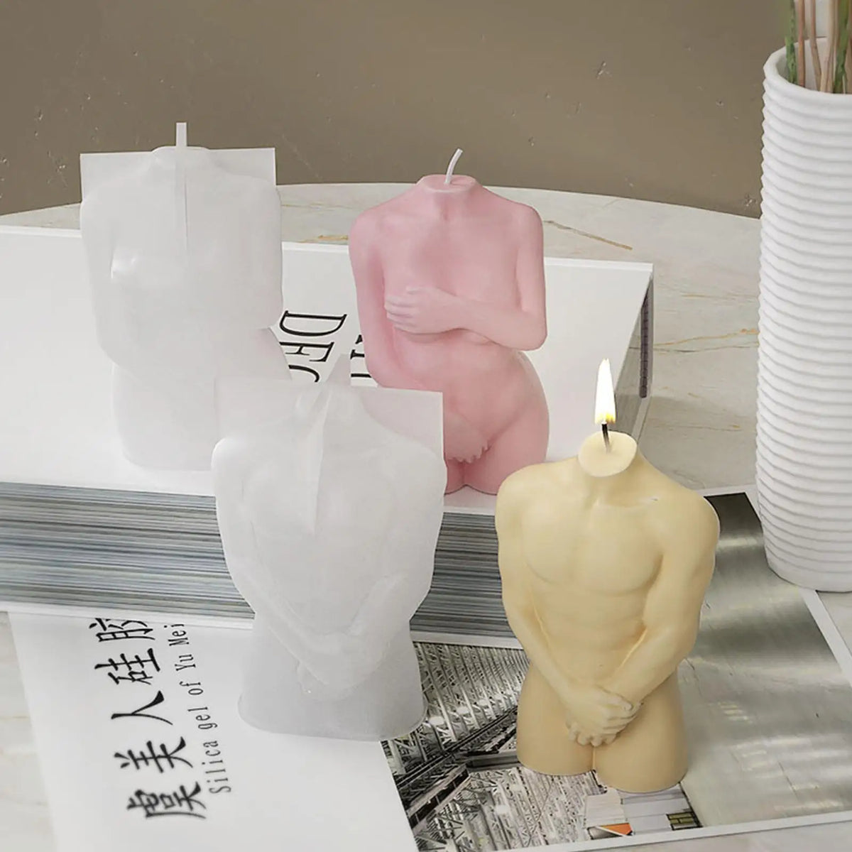 Male Body Candle Mold 3D Naked Shy Women Men Shape Mould Art Female