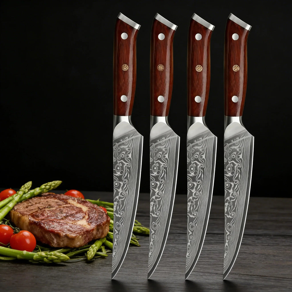 67-Layer Damascus Steel Steak Knife Set – 1 to 4 Pieces