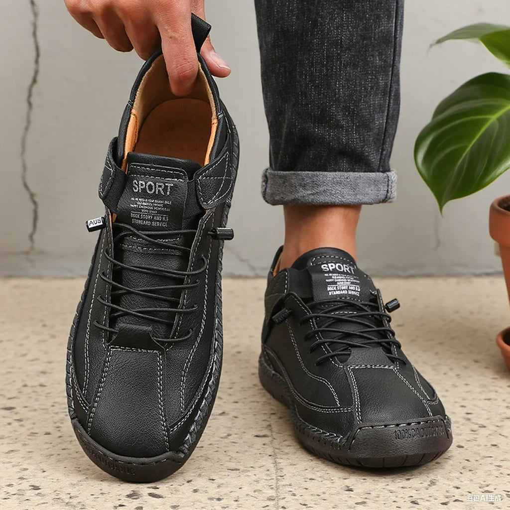 ZULIWAGN Retro Men's Leather Strap Sneakers | Casual Walking Shoes