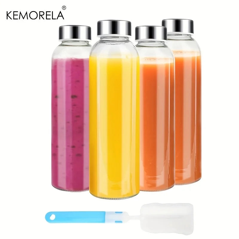 KEMORELA 530ml Clear Glass Bottles with Stainless Steel Lids 3/4/6pk
