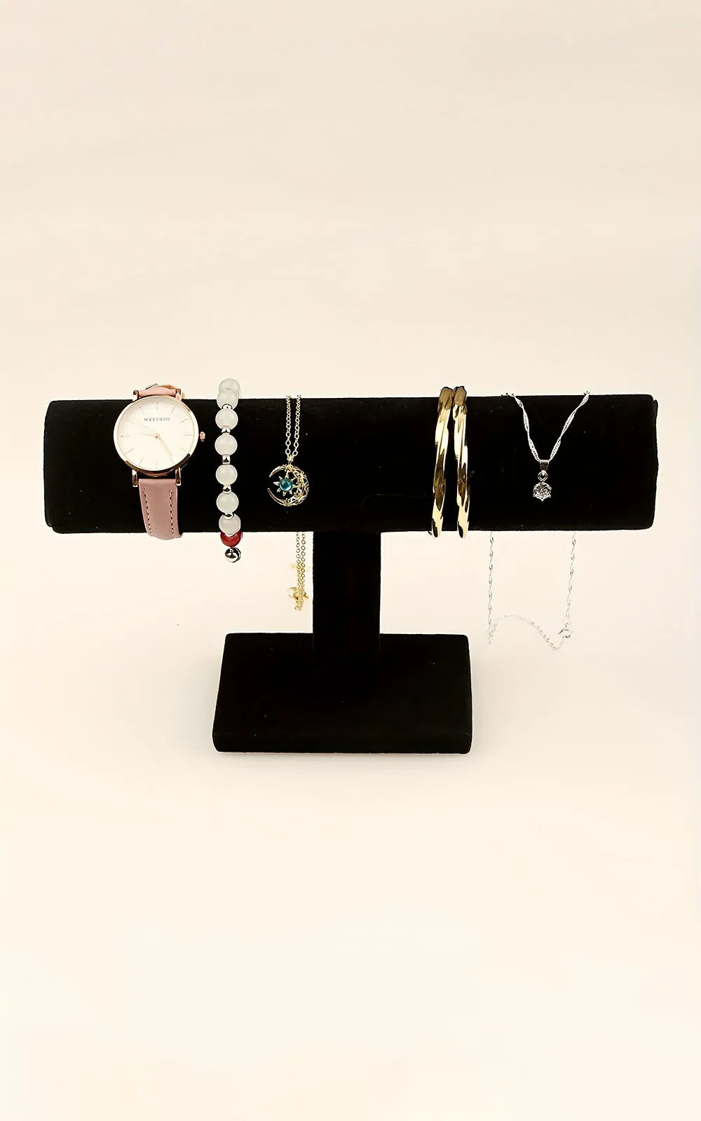 Black Velvet Coil T-shelf Bracelet Necklace Jewelry Display Organizer