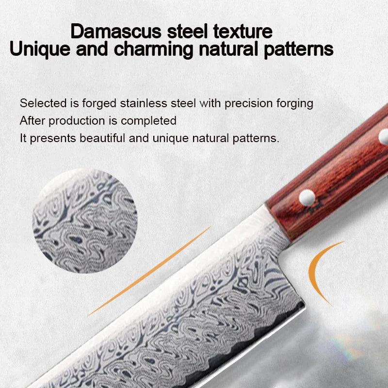 Damascus Steel Chef Knife Set – Japanese Wood Handle | 20cm Blade
