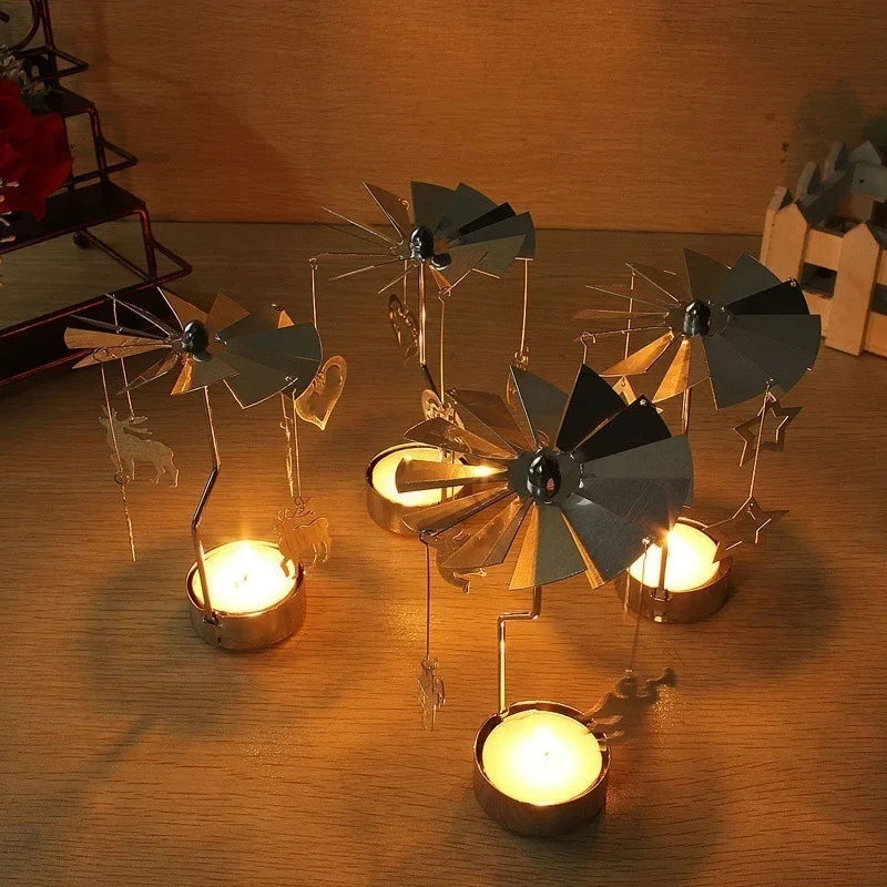 Spinning Metal Carousel Tea Light Candle Holder | Xmas Decor