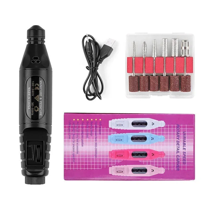 Electric Nail Drill Machine USB Plug & Milling Cutter Set