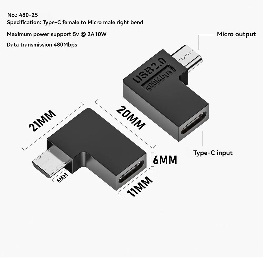90° USB-C to Micro USB Adapter – 480Mbps & 10W Fast Charge