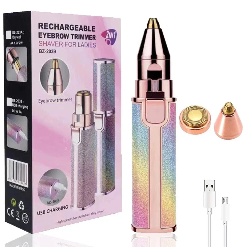 2-in-1 Electric Facial Hair Remover & Eyebrow Trimmer with LED