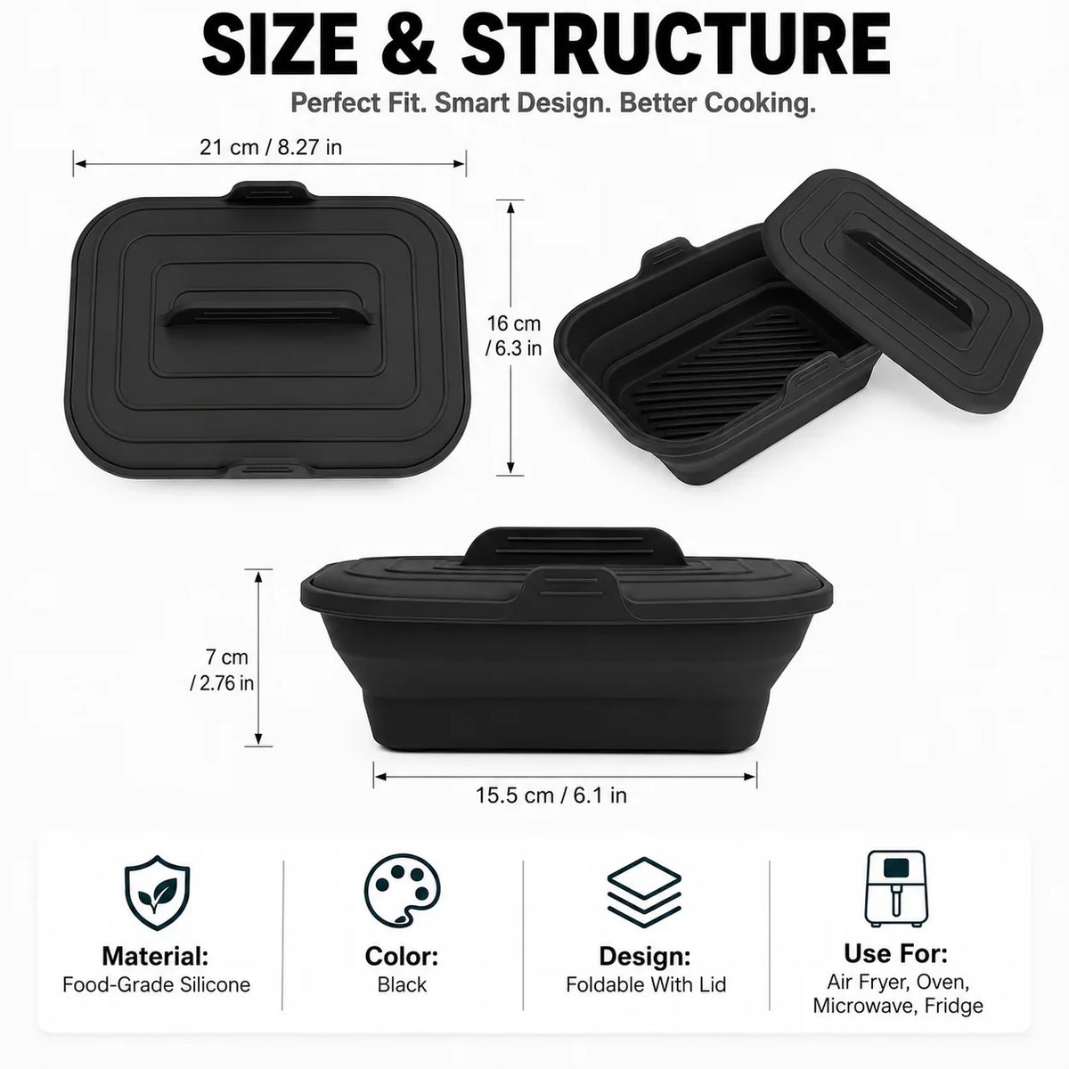 Foldable Silicone Air Fryer Basket with Lid | Reusable Baking Pan