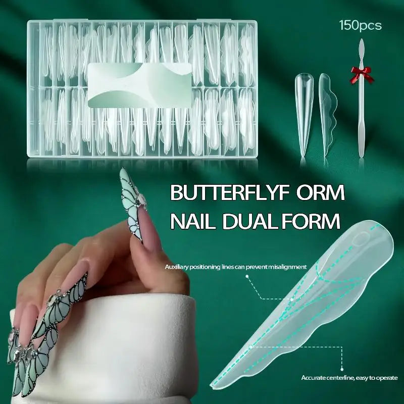 Butterfly Nail Dual Forms 150pcs – Gel Extension Molds, 14 Sizes